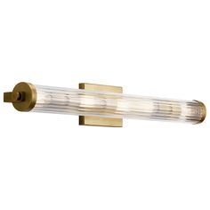 Kichler - 45650NBR - Five Light Linear Bath - Azores - Natural Brass Industrial Vanity Light, Industrial Vanity, Vanity Light Bar, Vintage Industrial Style, Kichler Lighting, Bathroom Light, Ribbed Glass, Bath Bar, Bath Light