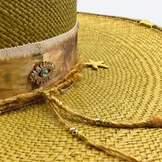 Silk and cotton ribbons with small details around crown Sweatband with 'Sun, Sea & Sand' inspirational quote All hats are unique and have perfect imperfections! Straw hat hand woven in Ecuador Hand made and designed by Valeria in California Straw Hat Design, Diva Style, Wide Brim Fedora, Fancy Hats, Sea Sand, Dyed Silk, Hand Dyed Silk, Hat Design, Silk Dyeing