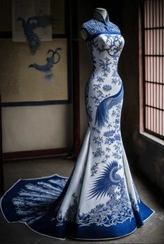 Asian Evening Dress, Blue Chinese Dress, Blue Qipao, Formal Wedding Guest Attire, Prom Dress Pattern, Chinese Fancy Dress, Asian Style Dress, Beautiful Long Dresses, Royal Outfits