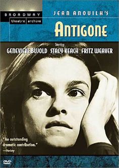 an advertisement for the movie antigone, with a woman looking at the camera