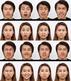 multiple images of different facial expressions on a woman's face