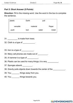 worksheet for grade 3 students with answers on the subject and part of their work