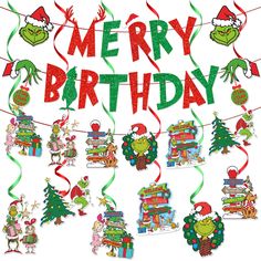 a merry birthday banner with christmas decorations