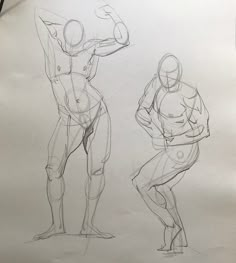 two sketches of men standing in different positions