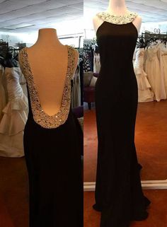 Backless Sleeveless Natural Beading Column/Sheath 2024 Junoesque Black Prom Dresses Black Embellished Sleeveless Evening Dress, Black Sleeveless Evening Dress With Rhinestones, Piano Silhouette, Dress Display, Prom Dresses With Pockets, Corset Dress Prom, Country Wedding Dresses, Backless Prom Dresses, Black Prom