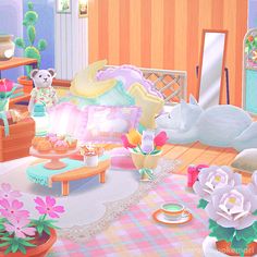 a room filled with lots of furniture and flowers