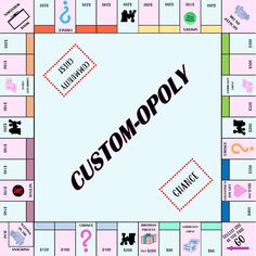 a monopoly board game with the words, custom - poly and other symbols on it