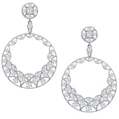 A chic and distinct dangle open-work design earrings showcasing 2.46 carats total of round brilliant diamonds, set with expertly crafted milgrain edges. Suspended on a creative diamond encrusted front post. Made in 18k white gold. Style available in different price ranges. Prices are based on your selection. Please contact us for more information. Roman Malakov is a custom house, specializing in creating anything you can imagine. If you would like to receive a special quote on a custom piece ple Jewelry Design Drawing, Design Earrings, Gold Jewelry Fashion, 925 Jewelry, Brilliant Diamond, Jewelry Party, Chandelier Earrings, Designer Earrings, Round Brilliant