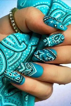 15 Amazing Modern Paisley Nails Designs Will Impress Anyone You Meet | Polish and Pearls Nails With Feathers, Country Nails Design, Country Nail Ideas, Country Nail Designs, Paisley Nails, Paisley Nail Art, Aztec Nail Designs, Rodeo Nails, Bandana Nails