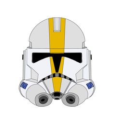 a paper model of a stormtrooper helmet that is yellow and white with black stripes