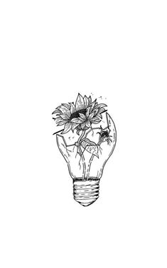 a drawing of a light bulb with flowers inside