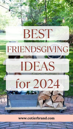 the words best friends giving ideas for 2020 on top of a cart filled with logs