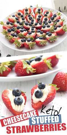 cheesecake stuffed strawberries with blueberries on top