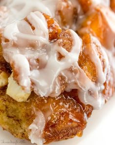 a close up of food on a plate with icing