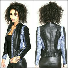 NWT Faux Leather Blue Denim Lace Jacket,  MEDIUM - Luxury look and feel,  elegant, soft and chic jacket featuring the composition of denim,  black lace and faux leather   - Fabric content - Shell 1 : 100 % polyurethane, Shell 2 : 95 % cotton,  5 % spandex,  Lining 100 % polyester Jackets & Coats Jean Jackets Fitted Denim Biker Jacket With Long Sleeves, Fitted Long Sleeve Denim Biker Jacket, Fitted Long Sleeve Denim Jacket For Night Out, Edgy Fitted Dark Wash Outerwear, Fitted Denim Outerwear For Night Out, Fitted Leather Jacket For Night Out, Trendy Fitted Black Denim Jacket, Edgy Fitted Denim Jacket For Fall, Fitted Casual Leather Jacket For Night Out