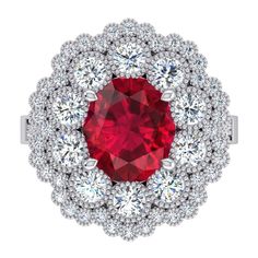 METAL SPECIFICATIONS Metal Name: White Gold 14K STONE SPECIFICATIONS Stone Name: RUBY/DIAMOND Stone Cut : Oval & Round cut Stone Specifications: There is one ruby in the center of approx. 3.00 carat & approx. 1.50 carats round smaller diamonds on the side. Natural earth mined stones. Total Stone Weight : approx 4.50 carats Color : Red/F Clarity : AAA/VVS1 RING SPECIFICATIONS Appraised Value : $9500.00 Comes with a FREE APPRAISAL Ring Size : 6.5 (Can ship in any size you want) All kind of customi