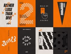 an orange and black poster with different types of typogramic designs on it