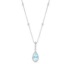 Ross-Simons - 2.60ct Aquamarine, .32ct t. w. Diamond Y-Necklace in 14kt White Gold. 16.5". A splash of icy flair never goes unnoticed, and this Y-necklace is no exception. A 2.60 carat pear-shaped aquamarine scintillates at the end of the linear drop, alight by .32 ct. t. w. round brilliant-cut diamonds glittering around and above. Crafted in 14kt white gold. Suspends from a cable chain. Springring clasp, diamond and aquamarine Y-necklace. Aquamarine birthstones are the perfect gift for March bi Aquamarine Birthstone, March Birthday, Diamond Glitter, Round Brilliant Cut Diamond, Cable Chain, Pear Shaped, Round Brilliant, Aquamarine, Diamond Necklace