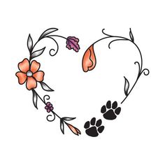 a heart shaped frame with paw prints and flowers in the shape of a dog's paw