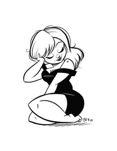 a black and white drawing of a woman in a bathing suit sitting on the ground