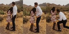 a man and woman kissing in the desert