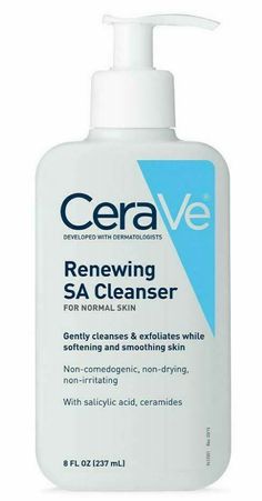 CERAVE RENEWING SA BODY CLEANSER FRAGRANCE FREE BODY WASH - 8OZ Description Developed with dermatologists, CeraVe Renewing SA Body Cleanser gently cleanses, softens, exfoliates and detoxifies skin to remove dirt & oil while also softening and smoothing skin. Unlike some exfoliating cleansers, CeraVe Renewing SA Cleanser contains no harsh beads or grains and is gentle on skin. With ceramides 1, 3 and 6-II Salicylic acid softens and smoothes skin Non-comedogenic Fragrance-free Gentle, non-irritati Cleanser For Normal Skin, Cerave Renewing Sa Cleanser, Salicylic Acid Cleanser, Exfoliating Face Wash, Dermatologist Recommended Skincare, Bumpy Skin, Pca Skin, Exfoliating Cleanser, Exfoliate Face