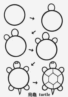 the instructions for how to draw a cartoon turtle with two ears and one eye open