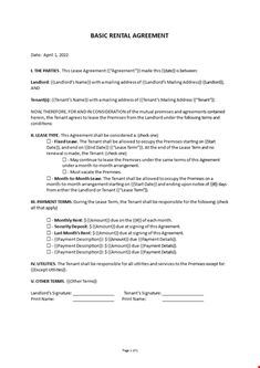 the basic rental agreement for an apartment is shown in this document, which includes two separate documents