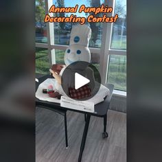 an animated pumpkin decorating contest is being held in front of a window with the words annual pumpkin decorating contest