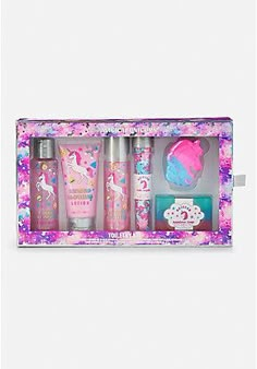 the unicorn gift set is in its pink box