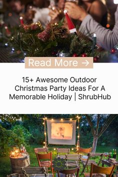 an outdoor christmas party is featured in this postcard with the words read more -