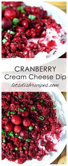 cranberry cream cheese dip on a white plate