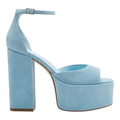 The Marc Fisher Ltd Della Platform Sandal Sounds Like A Chic And Stylish Choice! With Its Contemporary Design, Almond-Shaped Toe, And Ultra-High Block Heel, It's Sure To Make A Statement. The 5.12" Heel Height Adds An Extra Touch Of Flair. It's Definitely A Versatile Piece For Any Wardrobe! Light Blue Heels For Spring Evening, Light Blue Heels For Evening Spring Events, Light Blue Summer Evening Heels, Chic Light Blue Sandals For Evening, Spring Blue Cocktail Sandals, Chic Blue Sandals For Night Out, Spring Cocktail Platform Sandals, Chic Light Blue Heels For Party, Blue Heels For Spring Cocktail Events