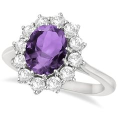 Oval Amethyst & Diamond Accented Ring in 14k White Gold (3.60ctw) Accented Ring, Gold Stacking Rings Wedding, Non Traditional Wedding Ring, Diana Ring, Amethyst Rings, Titanic Jewelry, Purple Ring, Sapphire Diamond Engagement, Pink Diamond Ring