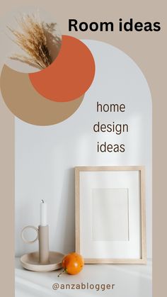 an orange sits on a table next to a white vase and framed photograph with text reading room ideas home design ideas