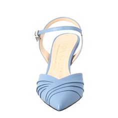 Pointed toe sandal for women in light blue leather

Pleated effect leather

Heel height 8cm

Soft leather lining

Padded insole

Leather sole

Made in Italy

Composition:
 Upper: 100% Leather
 Lining: 100% Leather
 Bottom: 100% Leather
 Insole: 100% Leather Light Blue Pointed Toe Sandals For Spring, Spring Light Blue Pointed Toe Sandals, Elegant Blue Kitten Heels With Sculpted Heel, Blue Pointed Toe Kitten Heels For Spring, Chic Light Blue Open Heel Heels, Blue Slingback Pumps With Removable Insole For Evening, Blue Evening Slingback Pumps With Removable Insole, Chic Blue Kitten Heels For Spring, Blue Slingback Pumps With Pointed Toe