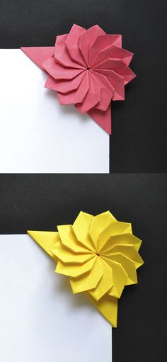 two pieces of paper with different colored flowers on them