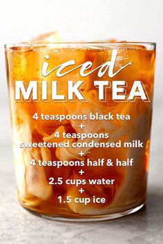 iced milk tea in a glass with instructions