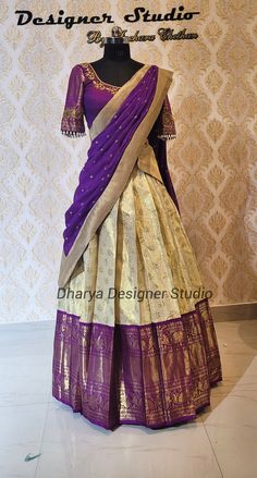 Half Saree Designs Color Combinations, Dhavani Half Saree Color Combos, Lehenga Color Combinations, Kerala Engagement Dress, Saree Function, Green Blouse Designs, Kurtis Design, Half Saree Function