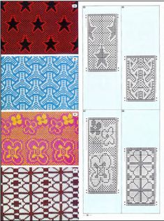 cross stitch patterns with different colors and designs on them, including the numbers 3 - 5