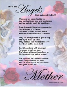 an angel poem with roses and clouds in the background