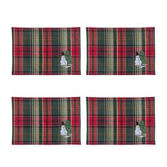 four plaid placemats with snowman and christmas tree