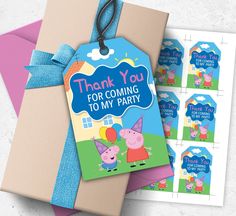 peppa pig birthday party thank you for coming to my party with tags and envelopes