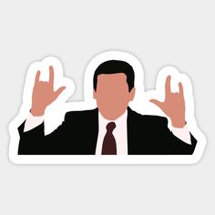 a man in a suit and tie making the vulcan sign with his hands sticker