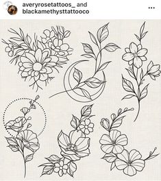 some flowers and leaves are drawn on a piece of paper with the words, flower tattoo designs