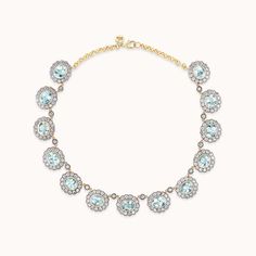 The precious Alexandra Necklace from our Desert Rising collection showcases alternating Aquamarine stones strung together with white diamonds. A modern heirloom in the making!14K yellow gold 28.17 ct Aquamarine13.58 total ct weight Diamonds*Al... Luxury White Gold Blue Topaz Necklace, Luxury Aquamarine Necklace For Formal Occasions, Luxury Blue Topaz Necklace For Anniversary, Luxury Blue Topaz Necklaces For Anniversary, Luxury Blue Topaz Oval Necklace, Luxury Oval Blue Topaz Necklaces, Luxury Oval Blue Topaz Necklace, Luxury Aquamarine Jewelry With Diamond Accents, Luxury Aquamarine Gemstone Necklaces