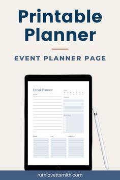 a tablet with the text printable planner event planner page