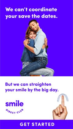 a couple hugging each other with the text smile get started on top and bottom right corner