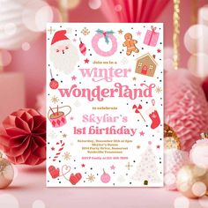 Winter Wonderland Birthday Party Invitation Christmas Pink And Red Girl Winter Wonderland 1st Birthday Party Winter Wonderland Invitations Pink, 1st Birthday Winter, Winter Wonderland Birthday Party, Winter Onederland Birthday Party, Wonderland Birthday Party, Winter Onederland Party, Onederland Birthday Party, Winter Wonderland Birthday, Wonderland Birthday