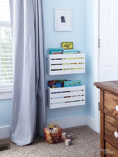 an image of a child's room with blue walls